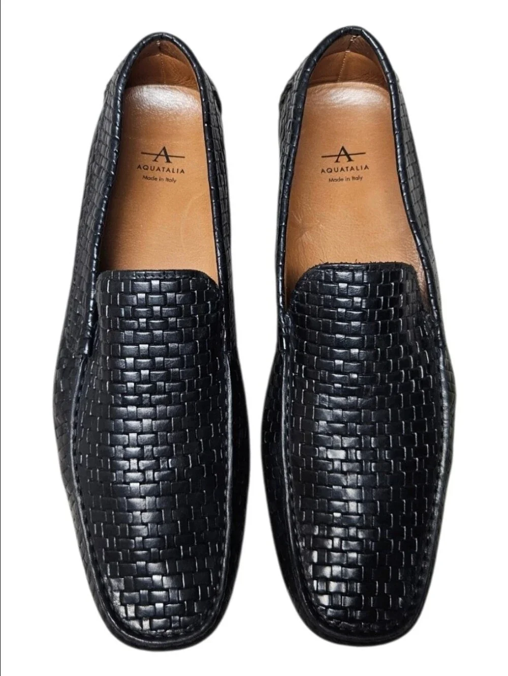 AQUATALIA | Bruce Black Woven Leather Driving Loafers Men's 13 Made in Italy